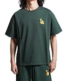 [ワンフォークロージング] LA ロゴ 刺繍 スウェット Tシャツ メンズ 半袖 ワンポイント 綿100 tシャツ レディース トップス ゆったり 春 夏 韓国ファッション ストリート系 ブランド 裏毛 裏パイル セットアップ カジュアル