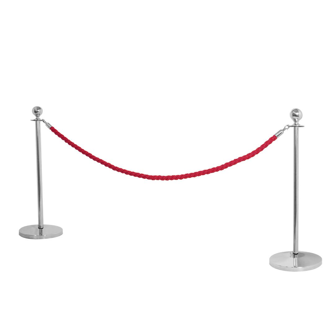 Danieli - Cordone Intrecciato 2 Metri per Colonnine Segnapercorso. Corda Intrecciata con Moschettone in Metallo Cromo Lucido. Adatto per Teatri, Musei ed Eventi. (Rosso)