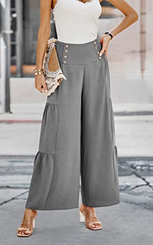 Ecowish Womens Palazzo Pants Wide Leg Trousers High Waisted Business Casual Loose Flared Pants Grey Small #TOP5