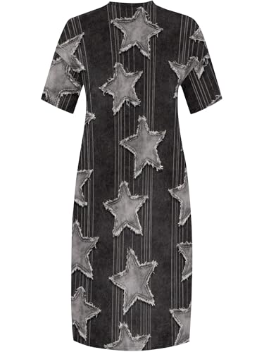 Image of SUZONANA Plus Size Denim Print Maxi Dresses for Women Casual V Neck Short Sleeve with Pockets Soft Jean Look Dress XL-6XL