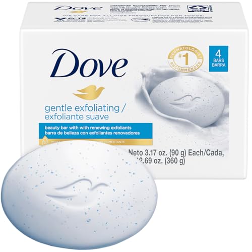 Dove Soap, Gentle Exfoliating Beauty Bar Pack (4 Soap Bars) – 3-in-1 Moisturizing Face, Body & Hand Soap, 3.17 Oz Ea