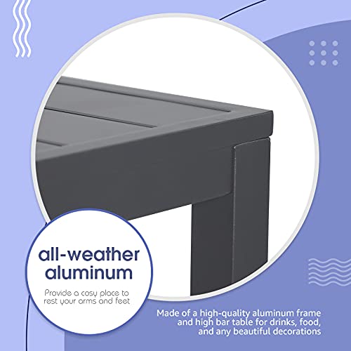 Soleil Jardin Outdoor Aluminum 5-Piece Bar Set, Dining Bistro Pub Set, Patio Bar Height Chairs With Cushion & Slatted High Top Table For Backyard Garden Pool, Dark Grey #TOP4