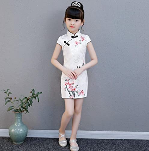 CIDCIJN Mädchen Kleider - Schönes Chinesisches Kind Mädchen Weiß Blumendruck Cheongsam Kleid Mädchen Qipao Baumwollkleid Neujahr Geschenk Party Abendkleidung, Stil 1,110 Cover