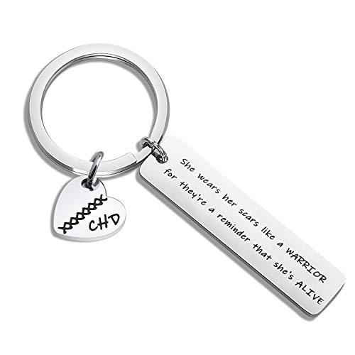 WUSUANED CHD Awareness Keychain She Wears Her Scars Like A Warrior Heart Disease Jewelry Congenital Heart Defect Gift (she wears her scars CHD keychain)