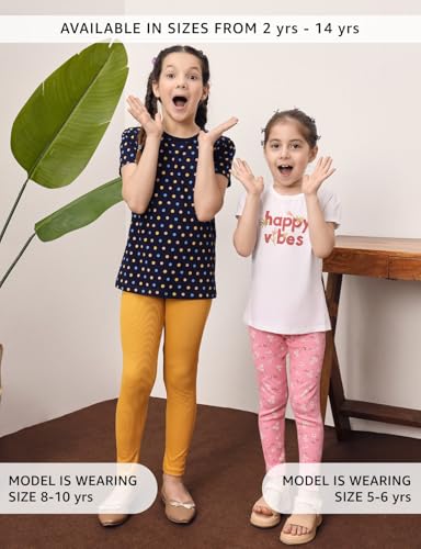 Image of Amazon Brand - Symbol Girl's Cotton Ribbed Stretchable Leggings | Ankle Length | Aged 2-14 Years
