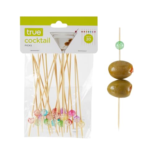 True Ball Cocktail Picks Wooden Toothpicks Skewer Sticks Martini Olive Skewers, Drink Skewers Cocktail, Multicolor Set of 20