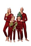 Ekouaer Christmas Matching Family Onesie Pajamas Hoodie One Piece Pajamas Zipper Thermal Sleepwear with Pockets Family Christmas Buffalo Plaid Print Women M