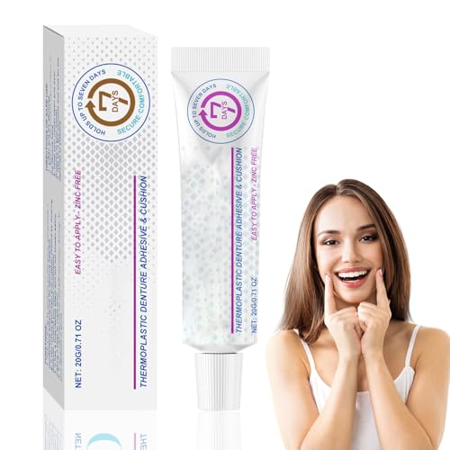 False Teeth Adhesive, Denture Adhesive Tooth Glue for Loose Teeth, All-Day Comfort, Tightens Loose Upper, Portable for Dentures Refits, 20g
