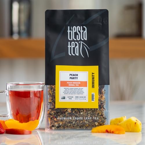 Image of Tiesta Tea - Peach Party, Peach Hibiscus Herbal Tea, Premium Loose Leaf Tea Blend, Non-Caffeinated Fruit Tea, Make Hot or Iced & Up to 200 Cups, 16 oz Resealable Pouch