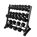 RITFIT Rubber Hex Dumbbells Set with Rack, 180-780LB Heavy-Duty Cast Iron Core, Knurled Chrome Handle, Space-Saving Storage Rack for Home Gym Strength Training