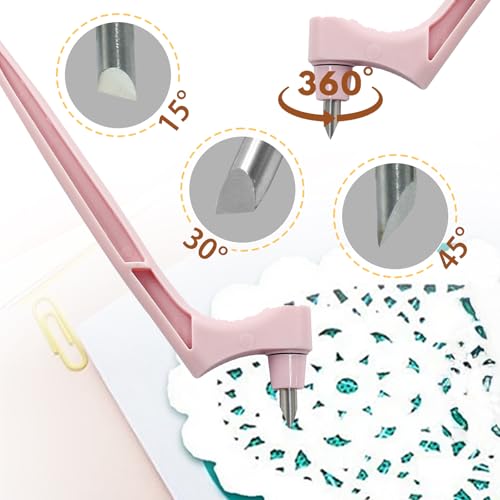 Moicstiy Craft Cutting Tools Pen, Craft Cutting Knives with 3 different 360 Degree Rotating Blades Stainless Steel Cutter Pen for Stencils Scrapbooks DIY Crafts (Pink)