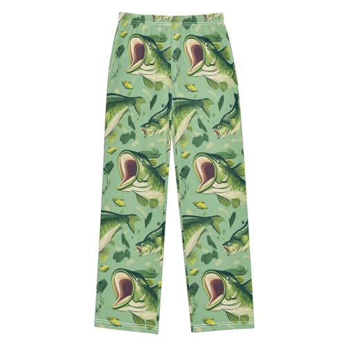 Pajama Bottoms, Pajamas Pant Tuna Fishes Lounge Wear Casual Green Sleep Long Pants Soft Pjs Sleepwear