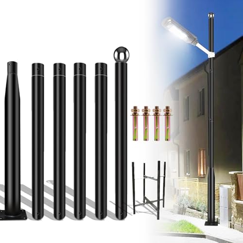 BeoYjVon 20Ft Tall Street Light Pole - Outdoor Metal Split Heavy Duty Street Lamp Post for Outside Large Solar Street Lights with Mounting Rebar Cage Base Accessory for Parking Backyard Patio Yard