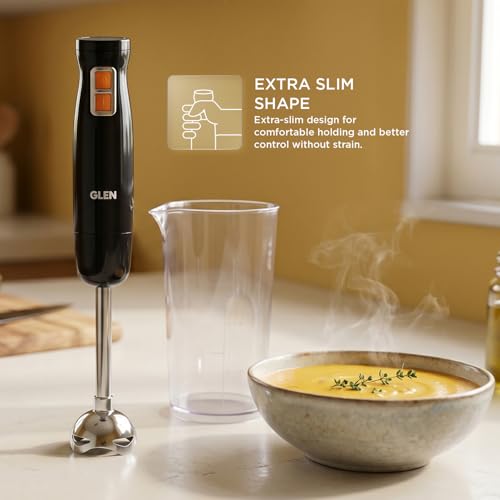 Image of Glen Hand Blender with Detachable Stainless Steel Arm,Low Noise powerfull DC Motor, Slim Grip Easy One-Hand Operation, Ideal for Turbo Speed Control Soups,Saag, Purees & Smoothies- Black (4063 HB BL)