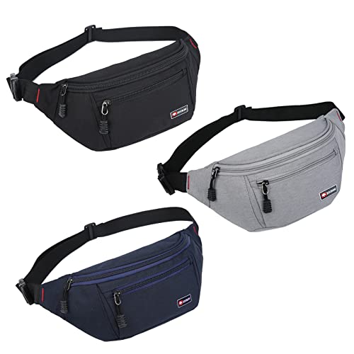 ZOORON 3 Packs Fanny Packs for Men and Women, Water Resistant Sports Waist Pack Bag Hip Bum Bag for Travel Hiking Running