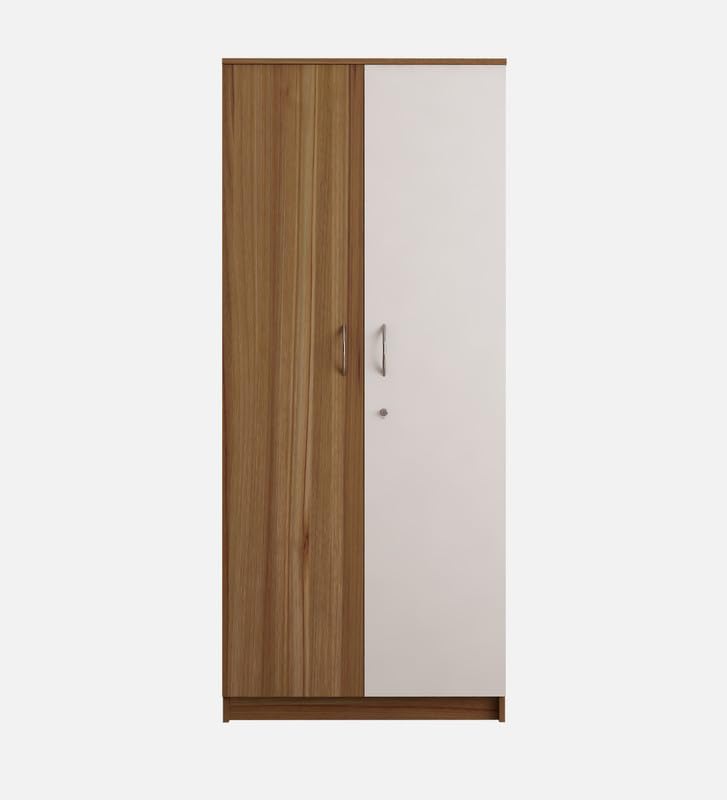 Image of Lara Multipurpose 2-Door Wardrobe | Engineered Wood | Spacious Shelves & Hanging Rail | Lyon Teak & White Finish | Durable & Space-Saving | Easy Knock-Down Assembly