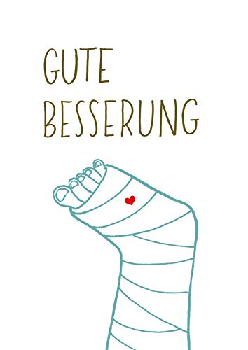 Postkarte Grusskarte Gute Besserung Gipsfuss und Herzchen