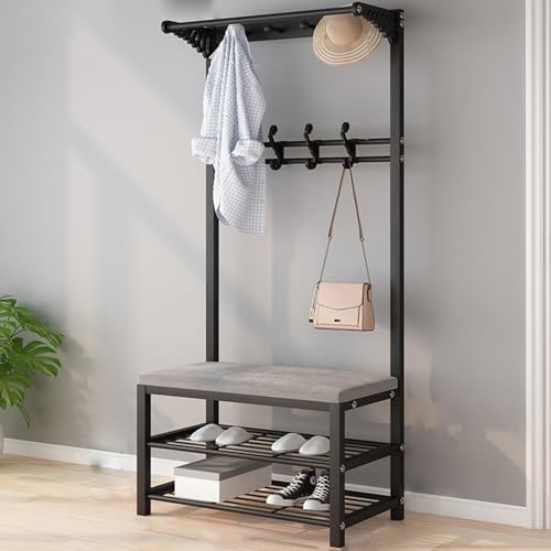 Petit organisateur de chaussures pour entrée intérieure avec banquette en similicuir noir