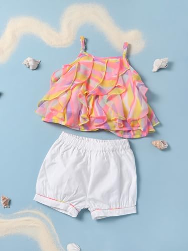 Image of Nautinati Baby Girls Printed Strappy Tiered Top with Shorts Clothing Set | Age 0-3 Years