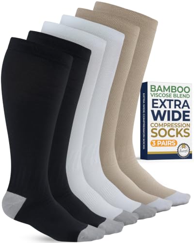 Image of Pembrook 3 Pairs Plus Size Compression Socks Wide Calf - Bamboo Viscose