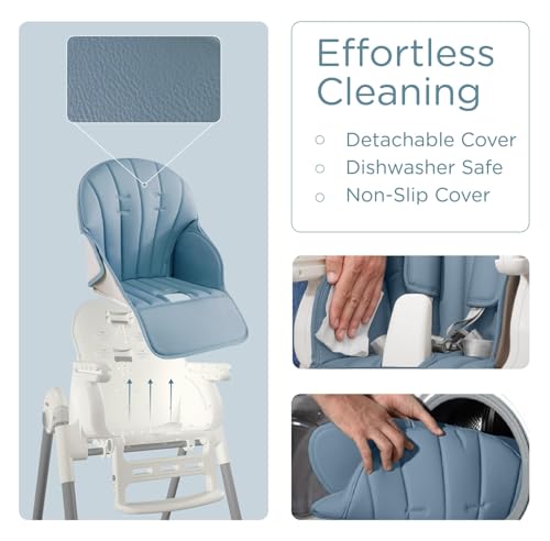 KÜB 3-in-1 Foldable Baby High Chair (Blue) | Multifunctional Infant High Chairs for Babies and Toddlers | Removable Seat & Tray for Easy Clean | 7 Height & 4 Recline Adjustable | 2 Locking Wheels