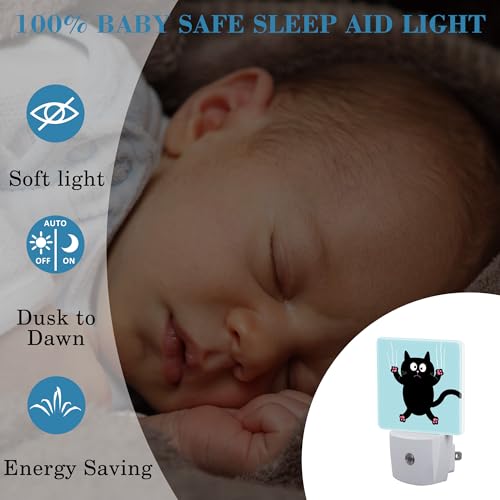 Image of Cartoon Black Cat Claw Scratch Glass Night Light for Kids, LED Night Light Plug into Wall with Dusk to Dawn Sensor for Girls Boys Women Room Decor,Hallway,Kitchen,Bathroom,Nursery,Stairs