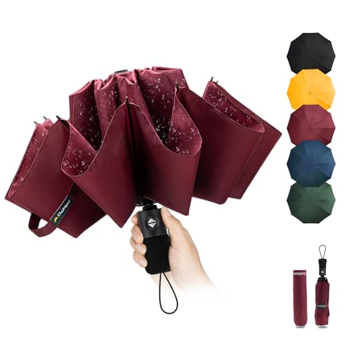 Compagno di viaggio ideale: pesa meno di 450g e misura 32cm quando piegato, il nostro ombrello compatto può facilmente adattarsi alla maggior parte degli zaini, valigie e tasche delle portiere dell'auto. Inoltre, il nostro grande ombrello con tettuccio da 120cm può coprire comodamente 2 persone, rendendolo perfetto per tutti i tuoi viaggi e attività all'aria aperta.