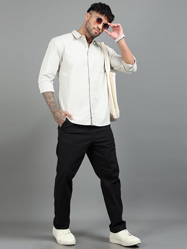 Image of Men Slim Fit Solid Spread Collar Casual Shirt