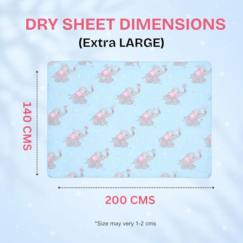 Image of Zikku Printed Dry Sheets for Baby Bed Size Double Bed Extra Large Soft |Comfortable |Extra Absorbency|Fast Dry (200x140 cm, Blue, Elephant Print)