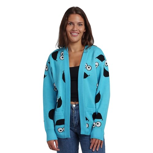 Sesame Street Cookie Monster All-Over Print Womens Blue Long Sleeve Cardigan-XL