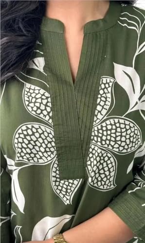Image of MEERA FAB Women's Pure Cotton Printed Ethnic Wear Straight Kurta Set with Palazzo Pants
