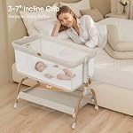 Baby Bassinet Bedside Crib, 3-in-1 Baby Bassinet Bedside Sleeper, Full-Mesh Sides, 6-Height Adjustable, Stable and Secure Crib for Newborns (Beige)