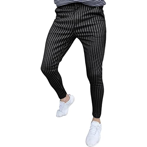 Men's Striped Button Fitting Casual Pant Striped Slacks Loose Comfort Trousers Plaid Slim Fit Stretch Dress Pant