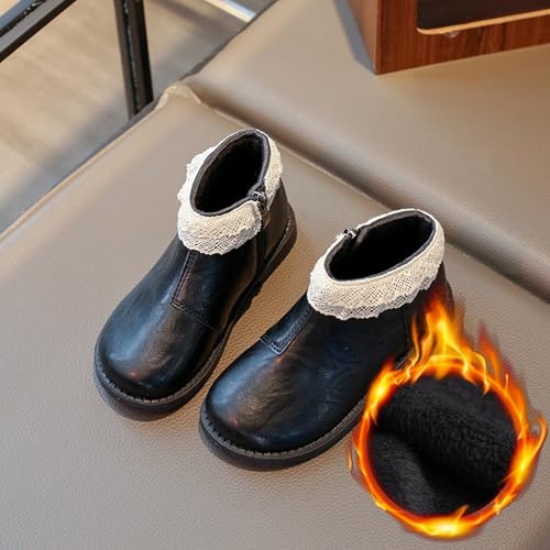 Toddler Kids Girls Solid Leather Ankle Boots with Lace Hem Platform Anti Slip Side Zipper Little Girl Boots Size 124