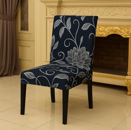 Image of Homerz Premium 6 Seater Dining Table Cloth with 6 Dining Chair Covers,Elastic Fitted Chair Slipcovers, Printed Polycotton Fabric, Table Cloth Size 60x90 inch (Lotus)