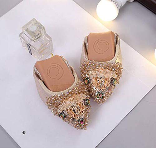 Otamise Women's Wedding Flats Rhinestone Slip On Foldable Ballet Shoes - Image 4