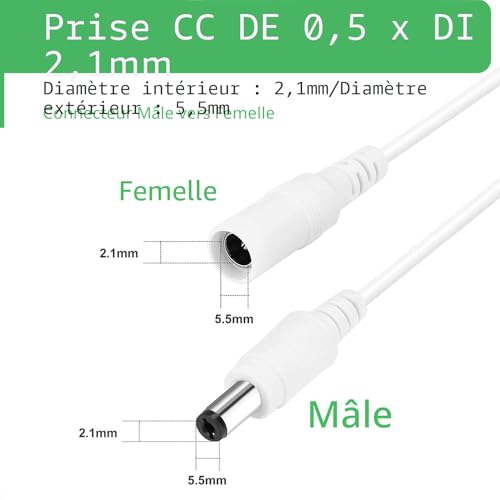 Security-01 Lot de 2 câbles d'extension d'alimentation CC 12 V pour caméra de sécurité CCTV DVR Autonome, rallonge CC 5,5 mm x 2,1 mm, 3 m – vue 4