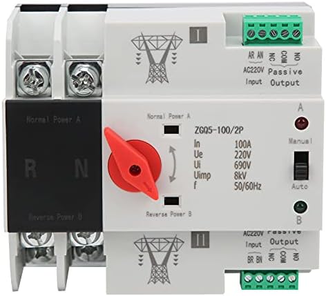 Eujgoov Automatic Transfer Switch ATS 2P Dual Power Transfer Switch Electrical Selector Switches Din Rail Type Changeover Switch