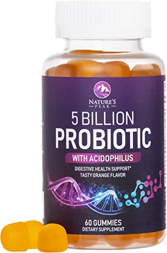 Daily Probiotic Gummies for Digestive Health - 5 Billion CFU - Extra Strength Probiotics for Men & Women Immune Support - Prebiotic Gummy, Gluten Free, Non-GMO, Natural Orange Flavor - 60 Gummies
