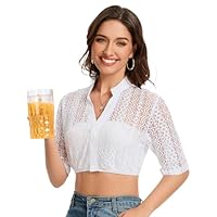 LUYANA Dirndlblusen für Damen Spitzen Dirndl Blusen Traditionelle Oktoberfest Kostüm Elegante Trachtenbluse Weiß S