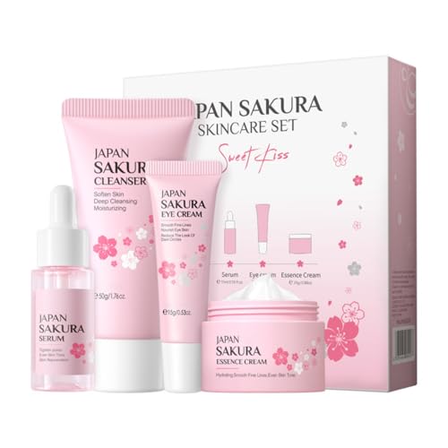 Hotiary Skin Care Set Sakura Beauty Gift Sets Skin Care Kit with Cleanser,Face Serum,Eye Cream,Face Cream Travel Kit for Women Mom Wife Sister Daughter Teen Girls Birthday Gift 4pcs