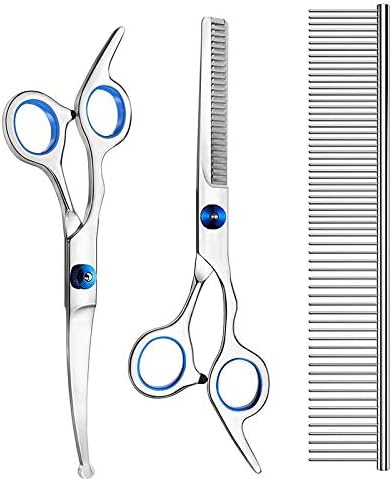 DaysAgo 3 Pack Dog Grooming Scissors with Safety Round Tip, Perfect Stainless Steel Up-Curved Grooming Scissors Thinning Cutting Shears with Pet Grooming Comb for Dogs and Cats