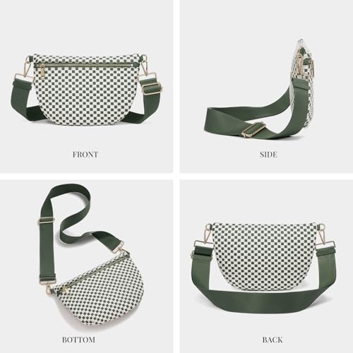 Image of Woven Crossbody Bags For Women, Checkered PU Waist Pack Travel Sling Bag