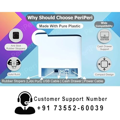 Image of PeriPeri 3inch Desk Advanced 80mm Inkless Receipt Thermal Printer with Auto Cutter & Cash Drawer Support, ESC /POS Bill Print (1Year Warranty) (USB+LAN)