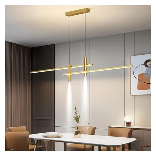 Lustre LED noir 120cm avec projecteurs design minimaliste or pour table de cuisine