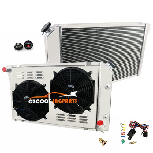 Ozcoolingparts 4 Row Core All Aluminum Cu717 Dpi718 Radiator + 2 X 12" Fan W/Louver Shroud + Thermostat/Relay Wire Kit For 1977-1982 78 79 80 81 Chevy Corvette C3 350Ci 5.7L/5.0L V8 Engine #TOP20