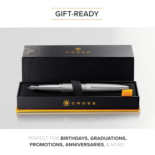 Image of Cross ATX Executive Sandblasted Titanium Gray Fountain Pen with Polished Trim - Fine Nib, Smooth Writing, Premium Gift Box