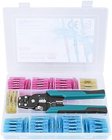 DeShan 200pcs Heat Shrink Butt Connectors with Crimping Tool for Heat Shrink Connectors, Insulated Waterproof Electrical Terminals Splice Connectors (200PCS)
