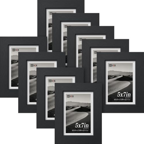 Image of VCK 5x7 Picture Frame Set of 9, Black Wood Portrait Frame, Wall Display
