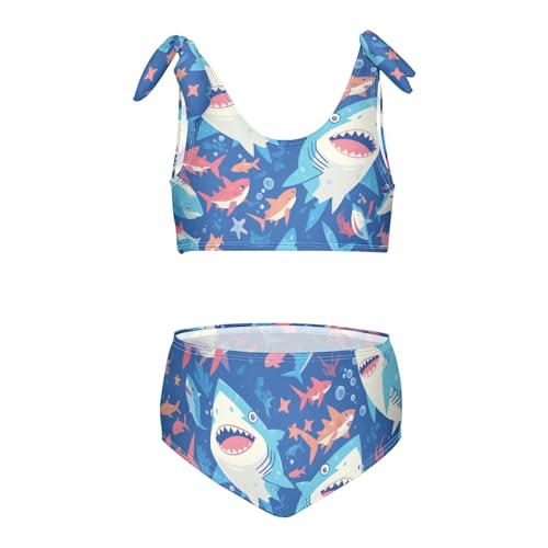 KLL Ocean Shark Masco Girls Two Piece Bikini Sets Quick-Dry Swimsuits Swimming Suits Adjustable Strap